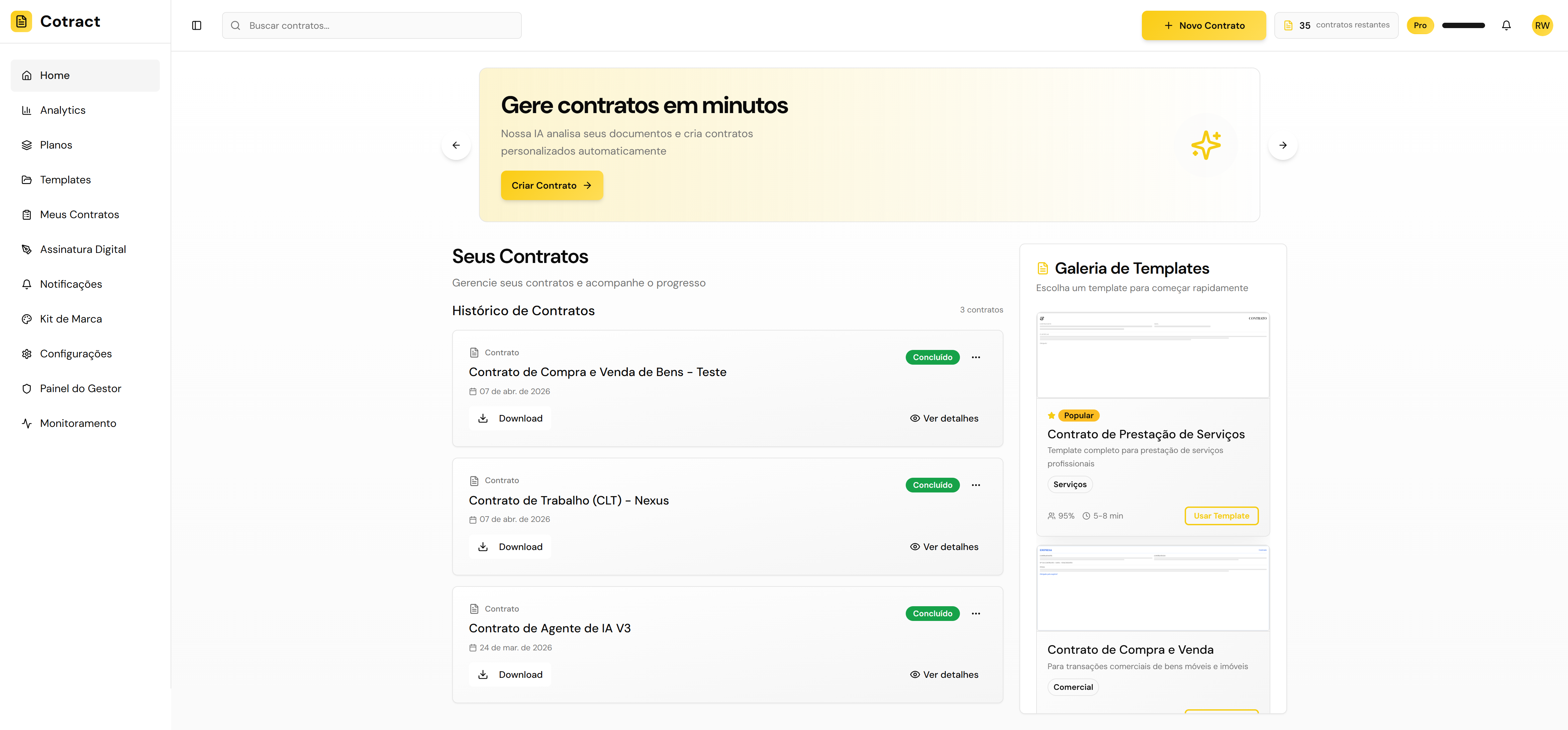 Cotract App - Dashboard